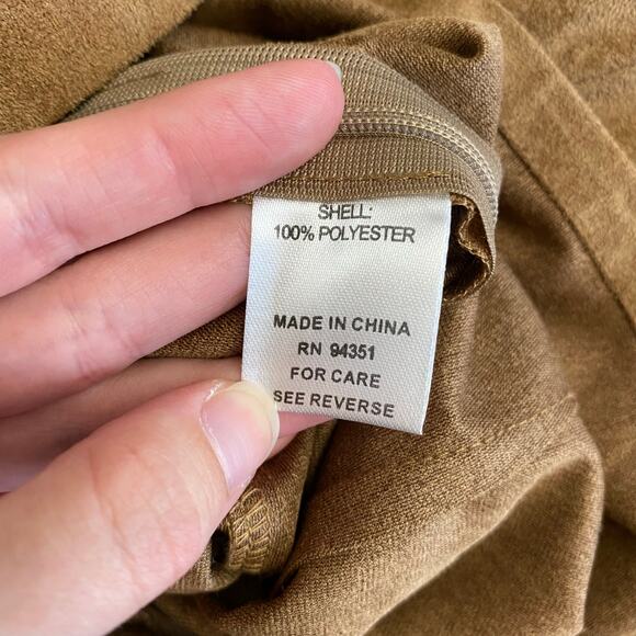 Jade by Melody Tam XS Faux Suede Tan Ruffle Sleeve V-Neck‎ Top Blouse - Picture 6 of 7